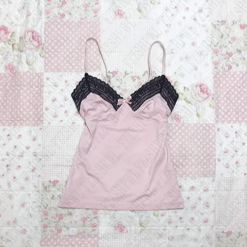 Pink & Black Lace Tank
