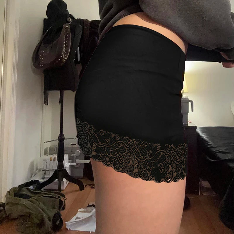 Black Lace Trim Mini Skirt