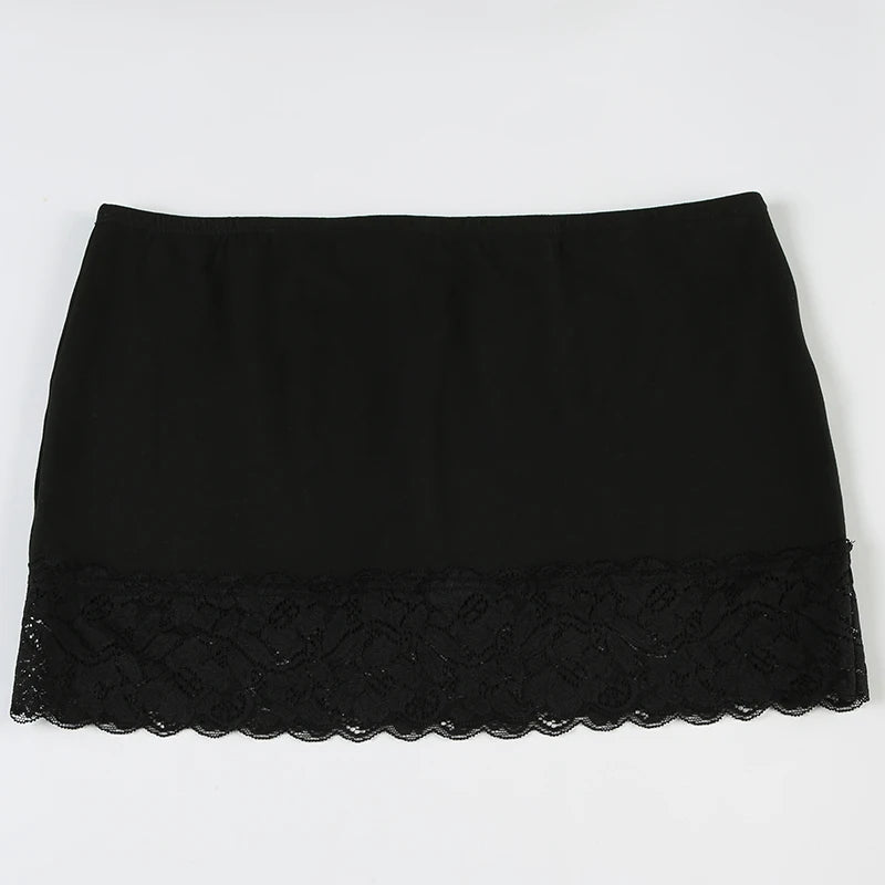 Black Lace Trim Mini Skirt