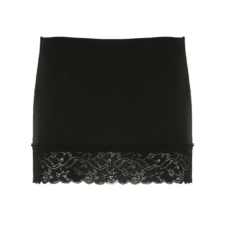Black Lace Trim Mini Skirt