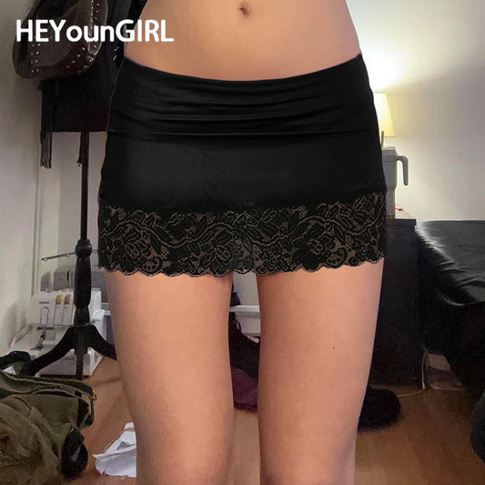 Black Lace Trim Mini Skirt