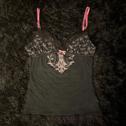Pink & Black Lace Tank