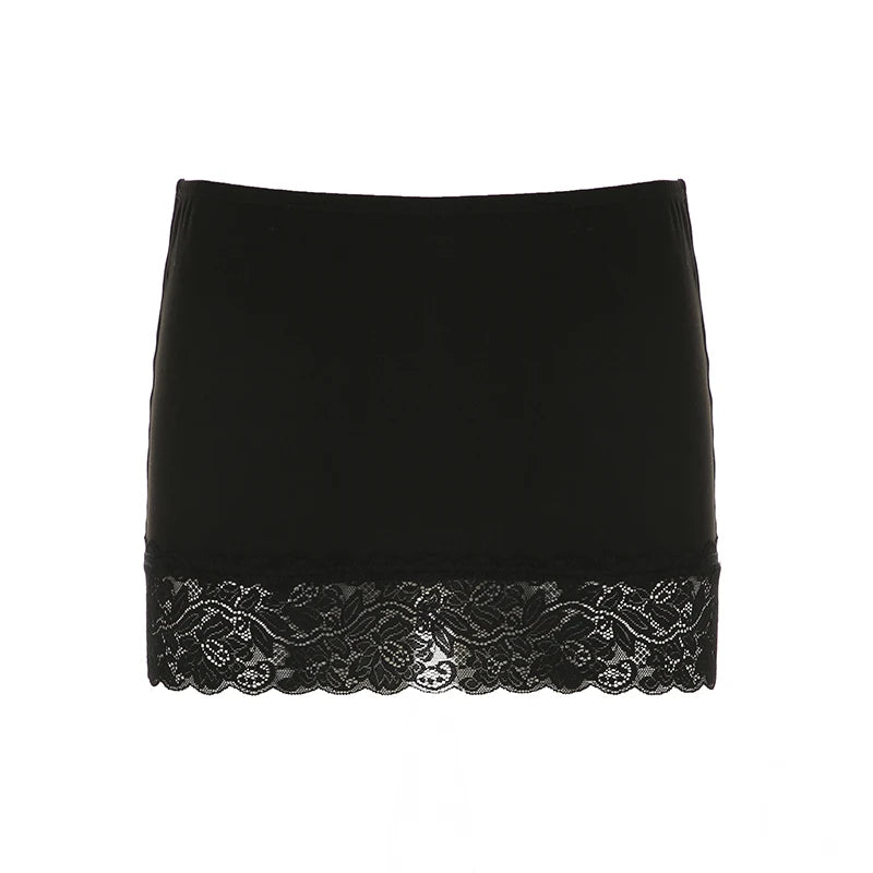 Black Lace Trim Mini Skirt